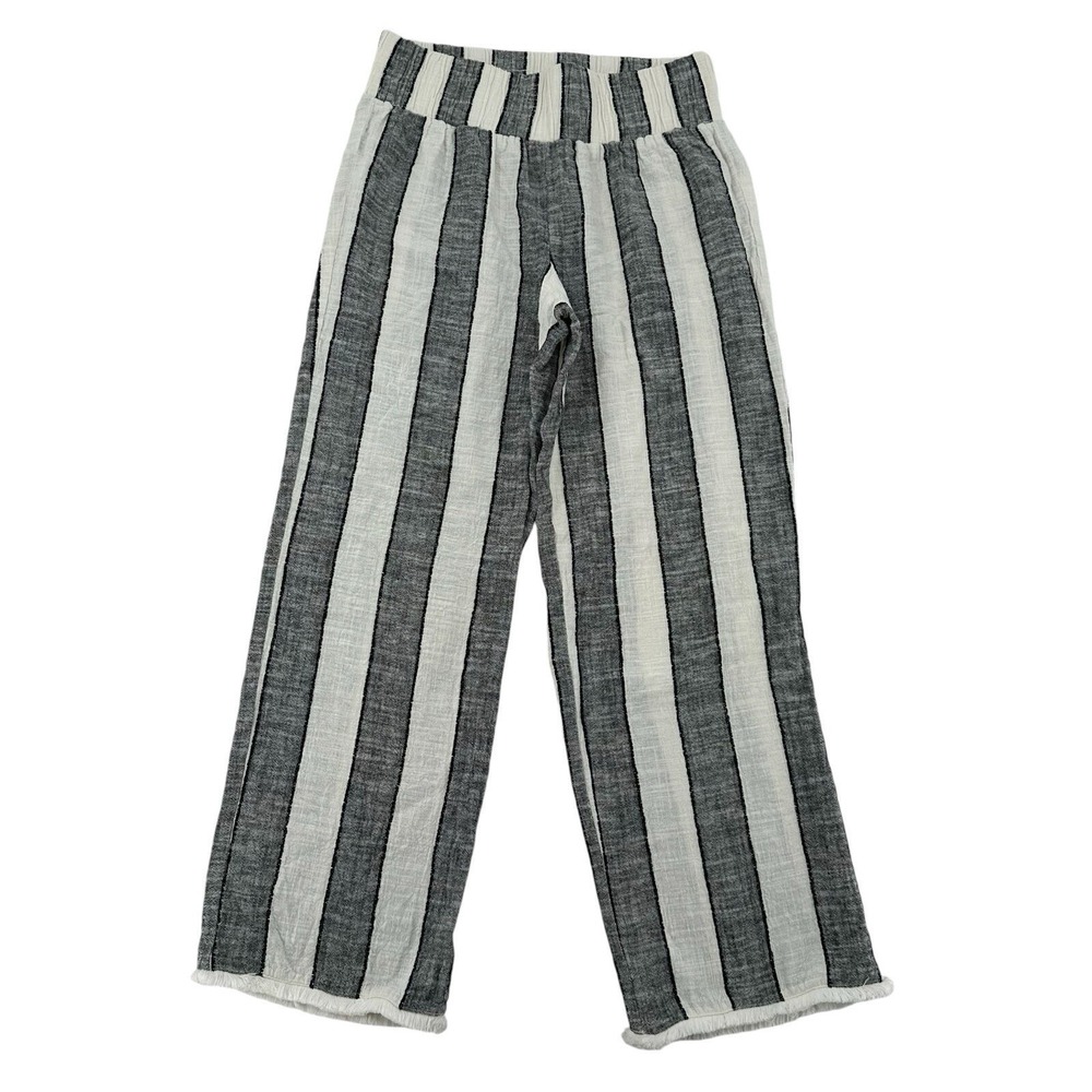 Attyre New York Sz 4 Striped Cotton Linen Blend Pull On Pants Grey White 574J185